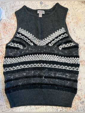 Chelsea28 Women Sweater Vest Gray White Black Glitter Sleeveless Size S